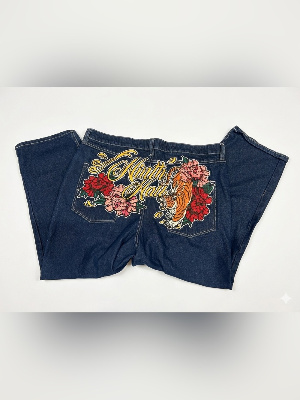 Vintage Ninth Hall Ambush Jeans 40 Blue Denim Tiger Floral Embroidered Baggy Y2K